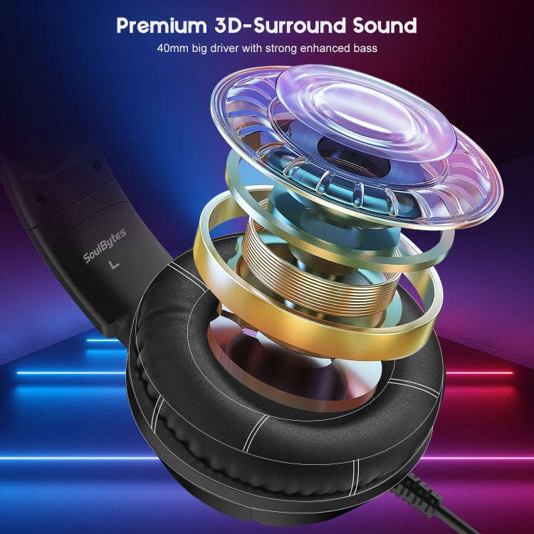 Soulbytes S19 USB + 3.5mm 4 Pin Adjustable RGB Light Gaming Headset with Mic (Black)