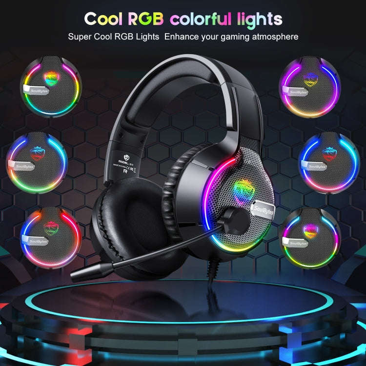 Soulbytes S19 USB + 3.5mm 4 Pin Adjustable RGB Light Gaming Headset with Mic (Black)