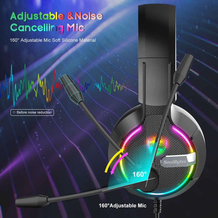 Soulbytes S19 USB + 3.5mm 4 Pin Adjustable RGB Light Gaming Headset with Mic (Black)