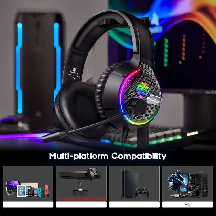 Soulbytes S19 USB + 3.5mm 4 Pin Adjustable RGB Light Gaming Headset with Mic (Black)
