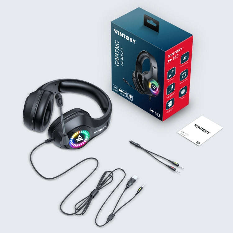 Wintory M3 USB + 3.5mm 4 Pin Adjustable RGB Light Gaming Headset with Mic (Black)