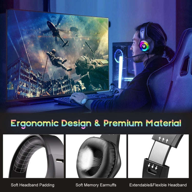 Wintory M3 USB + 3.5mm 4 Pin Adjustable RGB Light Gaming Headset with Mic (Black)