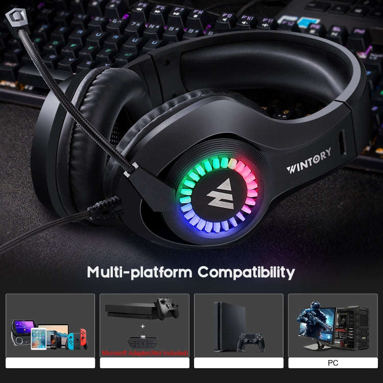 Wintory M3 USB + 3.5mm 4 Pin Adjustable RGB Light Gaming Headset with Mic (Black)