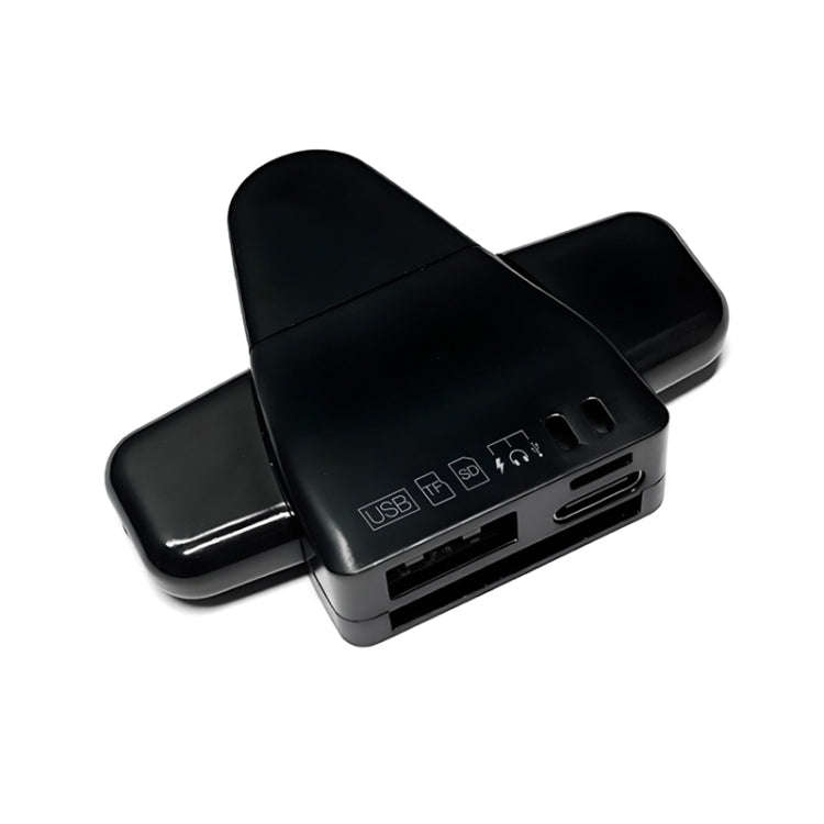 7 in 1 Card Reader USB + Type-C + 8 Pin + TF Card + SD Card + Earphone Adapter (Black)