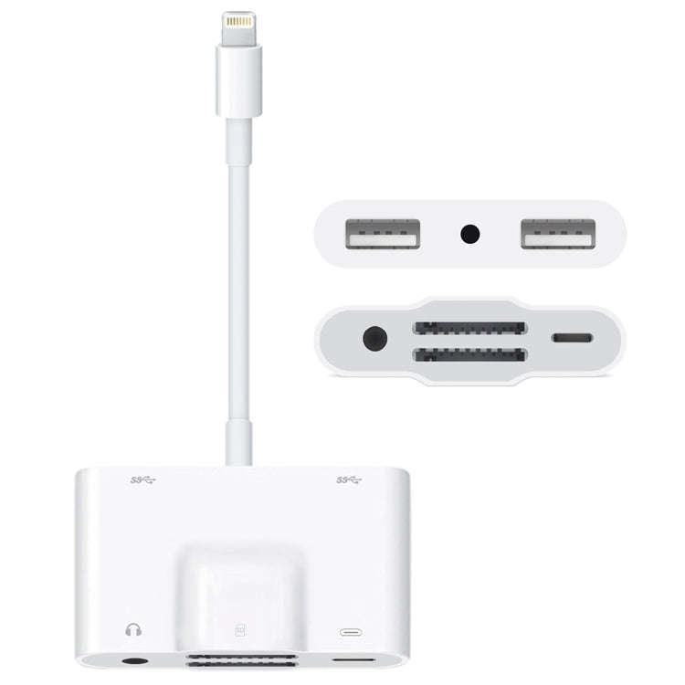 NK-1042 6 in 1 8 Pin Male to Dual USB + Dual SD Card + 3.5mm Audio Interface + 8 Pin Charging Int...