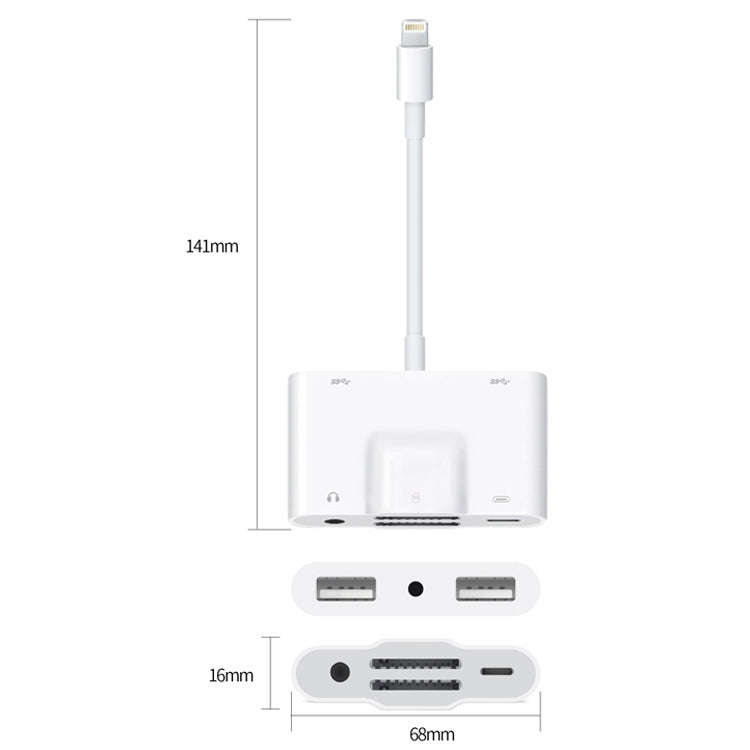 NK-1042 6 in 1 8 Pin Male to Dual USB + Dual SD Card + 3.5mm Audio Interface + 8 Pin Charging Int...