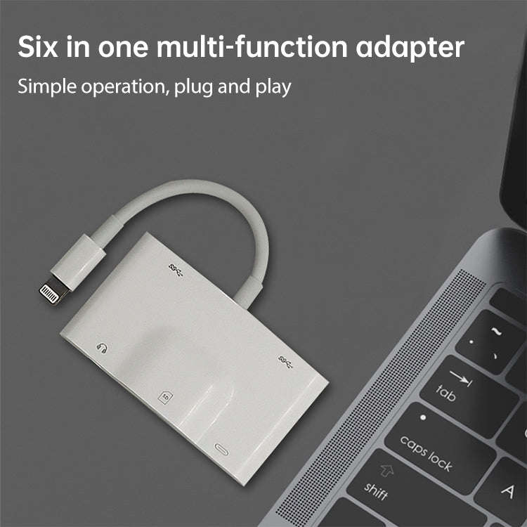 NK-1042 6 in 1 8 Pin Male to Dual USB + Dual SD Card + 3.5mm Audio Interface + 8 Pin Charging Int...