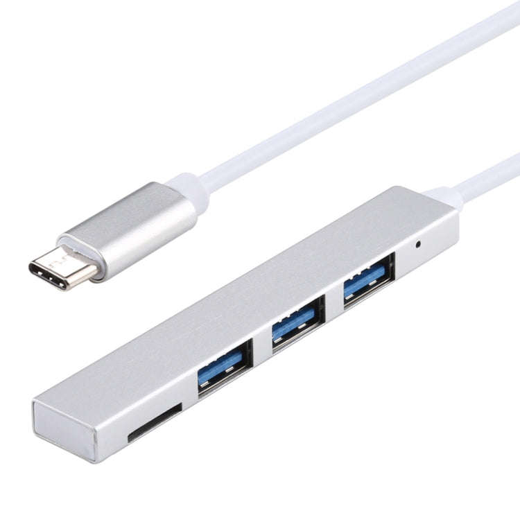 T-818 TF + 3 x USB 3.0 to USB-C / Type-C HUB Adapter (Silver)