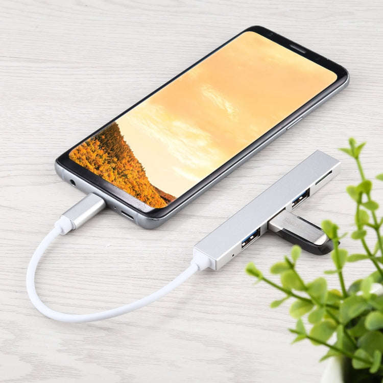T-818 TF + 3 x USB 3.0 to USB-C / Type-C HUB Adapter (Silver)