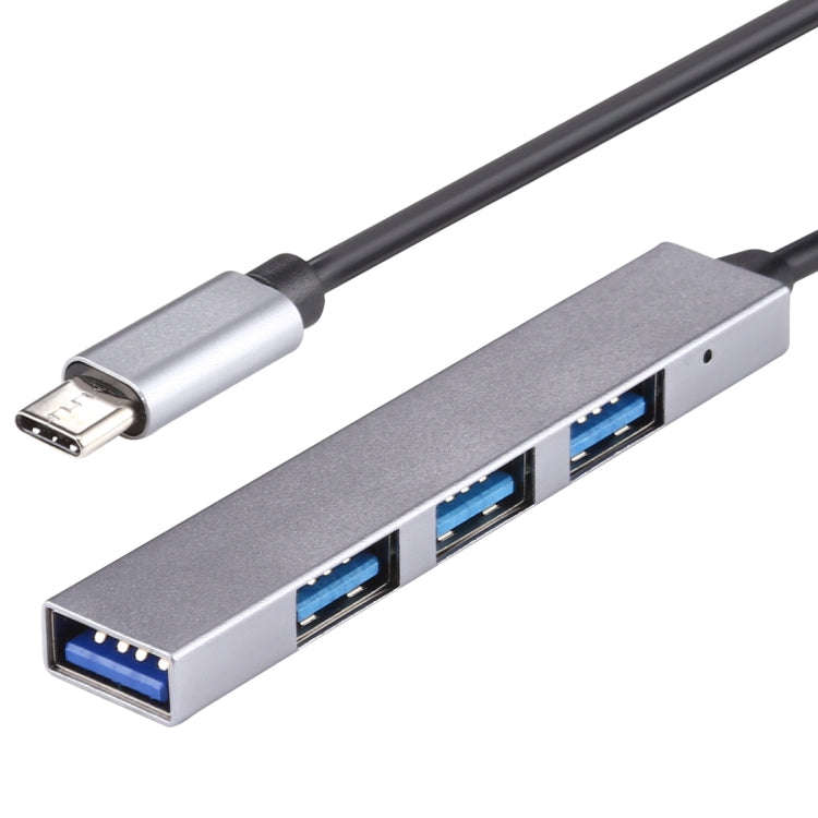 T-818 4 x USB 3.0 to USB-C / Type-C HUB Adapter (Silver Grey)