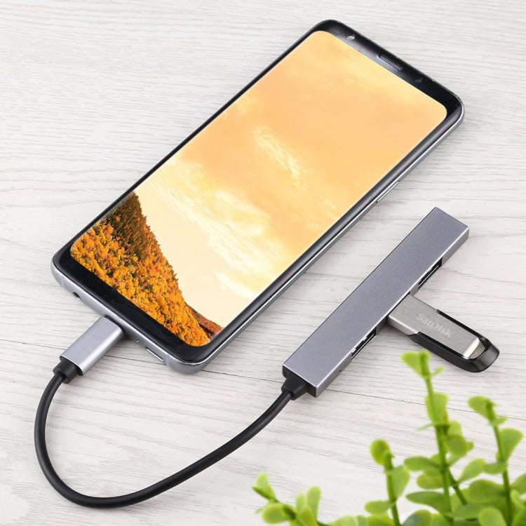 T-818 4 x USB 3.0 to USB-C / Type-C HUB Adapter (Silver Grey)