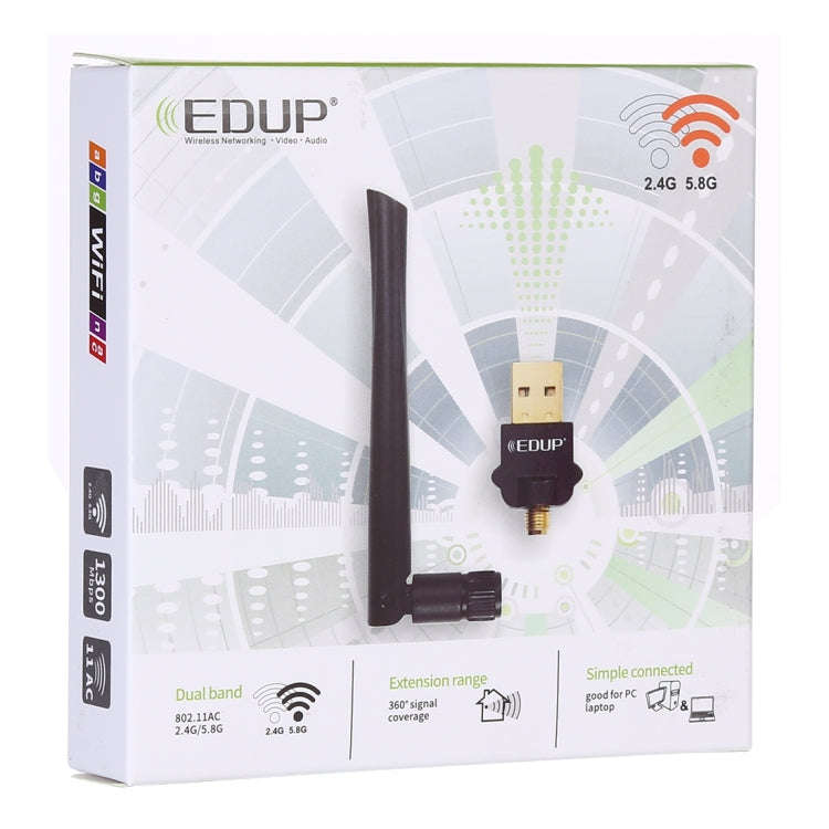 EDUP EP-AC1669 AC1300Mbps 2.4GHz & 5.8GHz Dual Band USB WiFi Adapter External Network Card with 2...