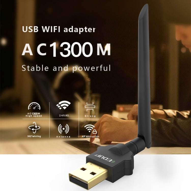 EDUP EP-AC1669 AC1300Mbps 2.4GHz & 5.8GHz Dual Band USB WiFi Adapter External Network Card with 2...