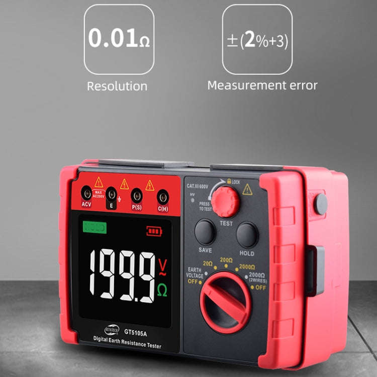 BENETECH GT5105A Professional LCD Digital Resistance Tester Meter Megger Earth Ground Resistance ...
