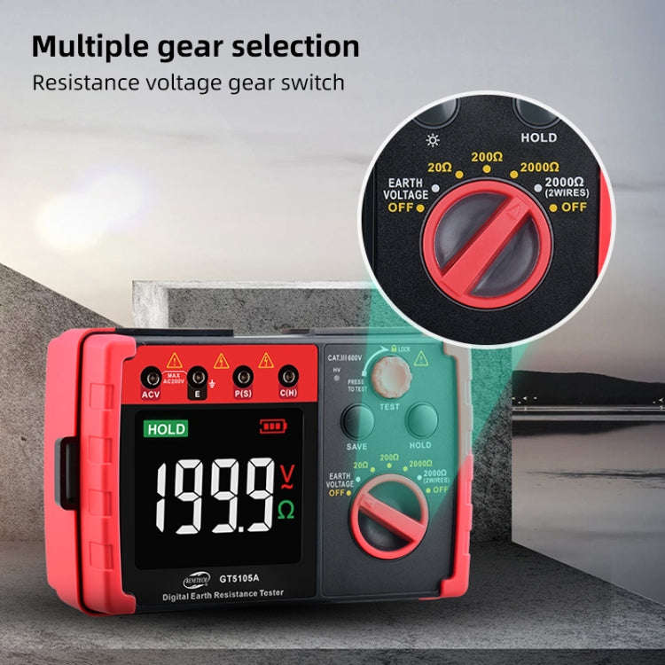BENETECH GT5105A Professional LCD Digital Resistance Tester Meter Megger Earth Ground Resistance ...