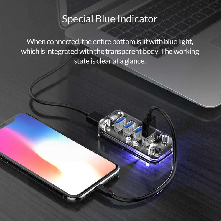 ORICO F4U 4 x USB 3.0 Ports 5Gbps Fast Transmission Desktop HUB with Blue LED Indicator Light(Tra...