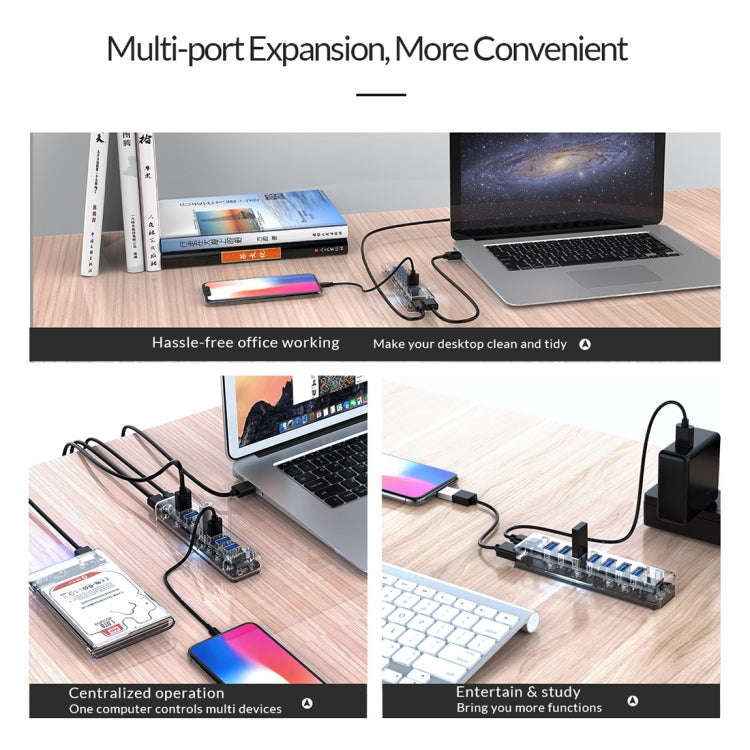 ORICO F7U 7 x USB 3.0 Ports 5Gbps Fast Transmission Desktop HUB with Blue LED Indicator Light (Tr...