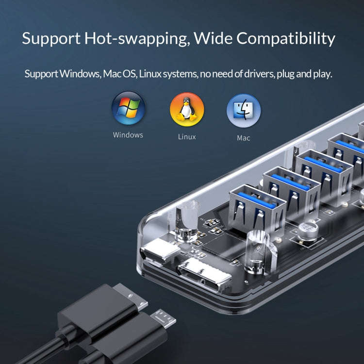 ORICO F7U 7 x USB 3.0 Ports 5Gbps Fast Transmission Desktop HUB with Blue LED Indicator Light (Tr...