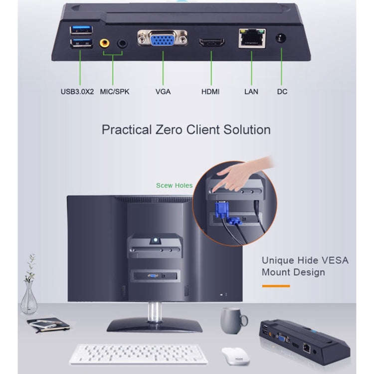 Zero Client R1 Mini PC, CORTEX QUAD A9 Quad Core up to 1.6GHz, RAM: 1GB, ROM: 8GB, Support HDMI, ...