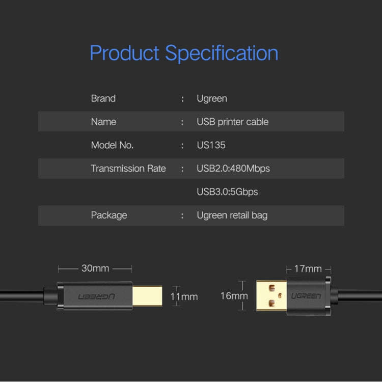 UGREEN USB 3.0 Type A Male to Type B Male Gold-plated Printer Cable Data Cable, For Canon, Epson,...