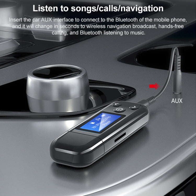 K15-Pro 2 in 1 USB Car Bluetooth 5.0 Audio Adapter Transmitter Receiver with LCD Screen