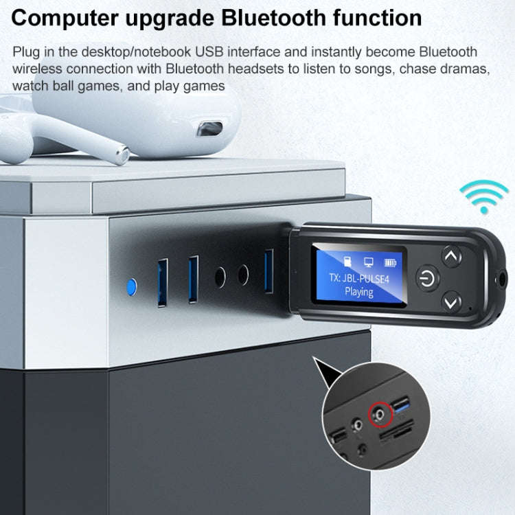 K15-Pro 2 in 1 USB Car Bluetooth 5.0 Audio Adapter Transmitter Receiver with LCD Screen