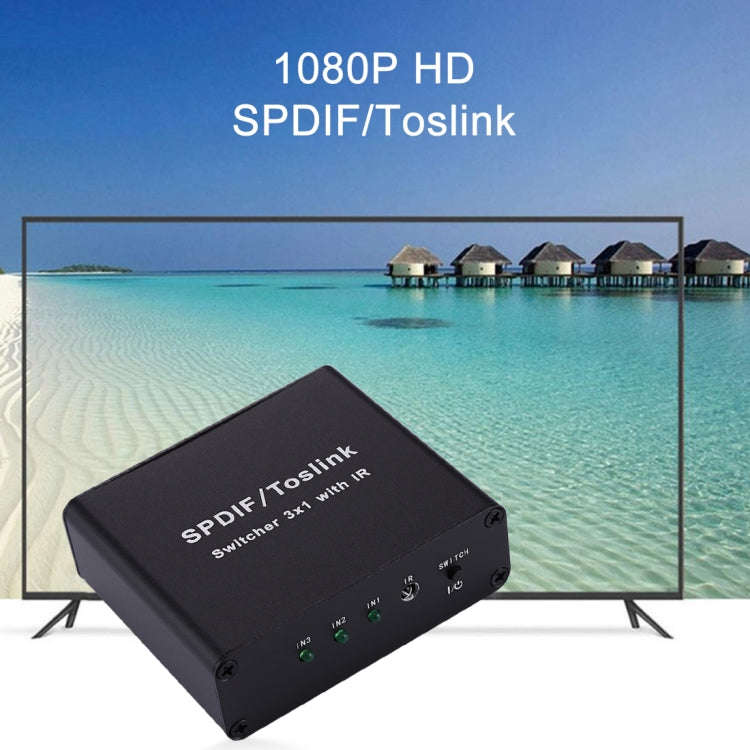 NK-3X1 Full HD SPDIF / Toslink Digital Optical Audio 3 x 1 Switcher Extender with IR Remote Contr...