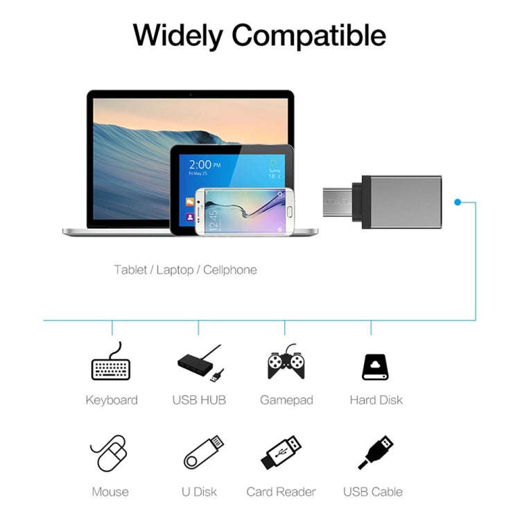 Aluminum Alloy USB-C / Type-C 3.1 Male to USB 3.0 Female Data / Charger Adapter(Grey)