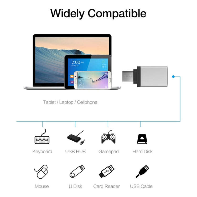 Aluminum Alloy USB-C / Type-C 3.1 Male to USB 3.0 Female Data / Charger Adapter(Silver)