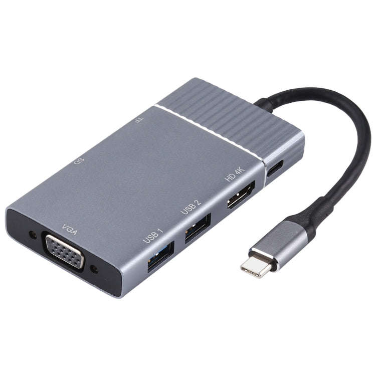 7 In 1 Dual USB 3.0 + TF/SD + HDMI/VGA + 3.5mm Jack + Type-C / USB-C Multi-function USB-C Dock St...