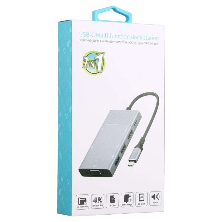 7 In 1 Dual USB 3.0 + TF/SD + HDMI/VGA + 3.5mm Jack + Type-C / USB-C Multi-function USB-C Dock St...
