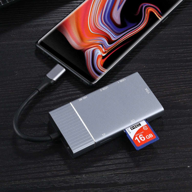 7 In 1 Dual USB 3.0 + TF/SD + HDMI/VGA + 3.5mm Jack + Type-C / USB-C Multi-function USB-C Dock St...