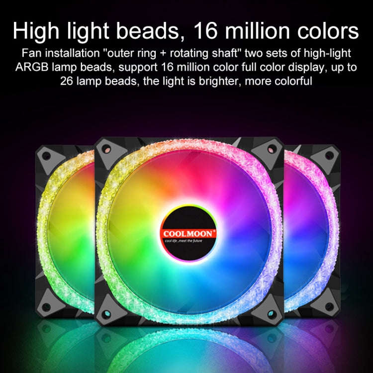 COOLMOON AS2 PWM Controlled Cooling Fan 12CM Dual-aperture Computer Water Cooling ARGB Chassis Fa...