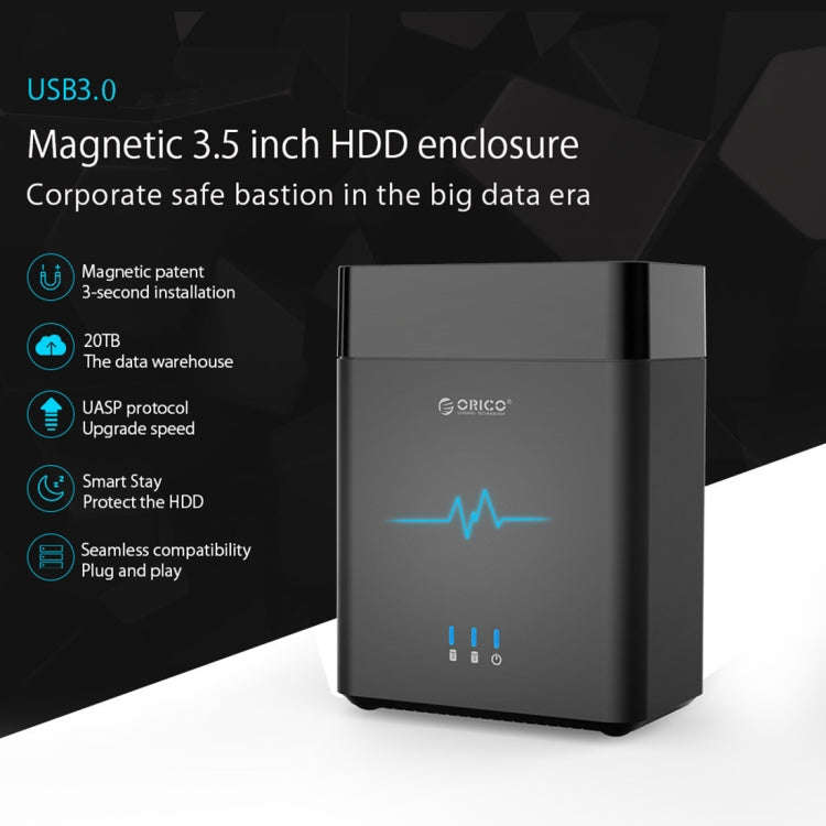 ORICO DS200U3 3.5 inch 2 Bay Magnetic-type USB 3.0 Hard Drive Enclosure with Blue LED Indicator(B...