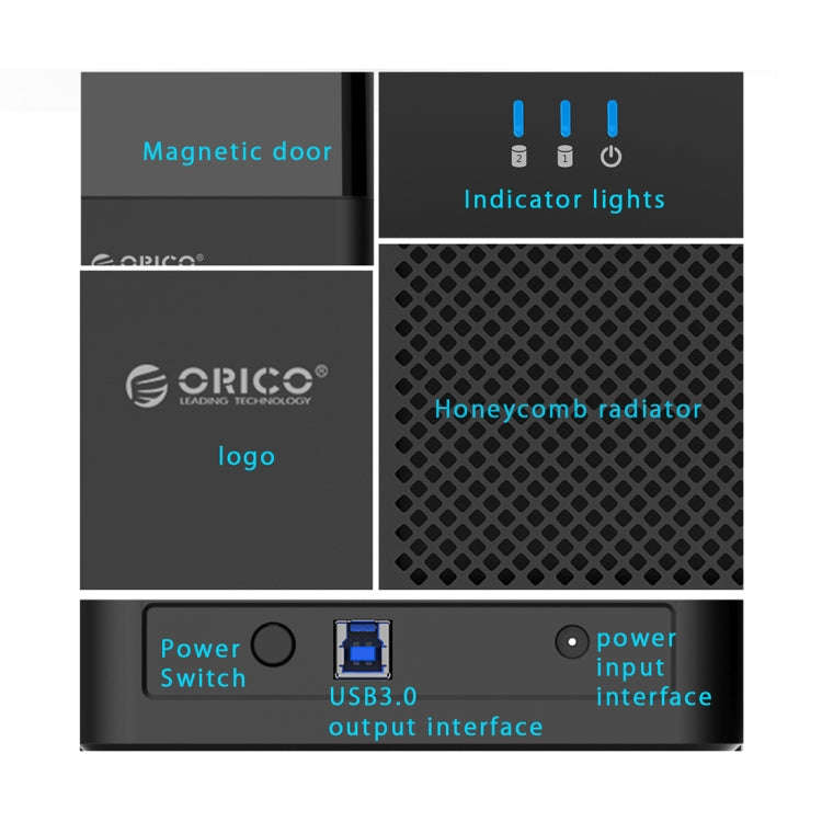 ORICO DS200U3 3.5 inch 2 Bay Magnetic-type USB 3.0 Hard Drive Enclosure with Blue LED Indicator(B...