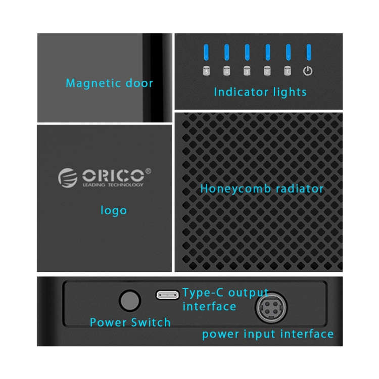 ORICO DS500C3 3.5 inch 5 Bay Magnetic-type USB-C / Type-C Hard Drive Enclosure with Blue LED Indi...