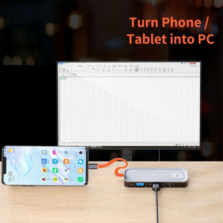 ROCK TR01 10 In 1 Type-C / USB-C to HDMI + VGA Multifunctional Extension HUB Adapter(Silver)