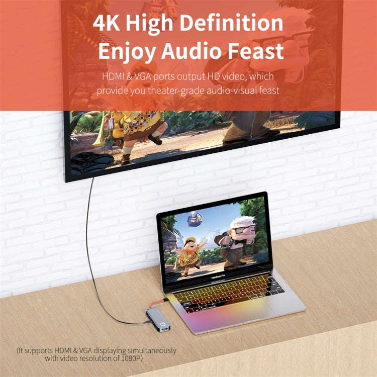 ROCK TR01 10 In 1 Type-C / USB-C to HDMI + VGA Multifunctional Extension HUB Adapter(Silver)