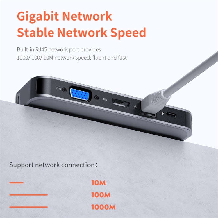 ROCK TR01 10 In 1 Type-C / USB-C to HDMI + VGA Multifunctional Extension HUB Adapter(Silver)