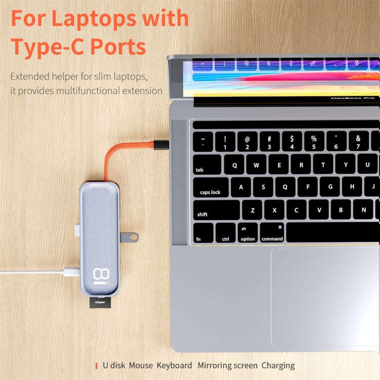 ROCK TR03 8 In 1 Type-C / USB-C to HDMI Multifunctional Extension HUB Adapter (Grey)