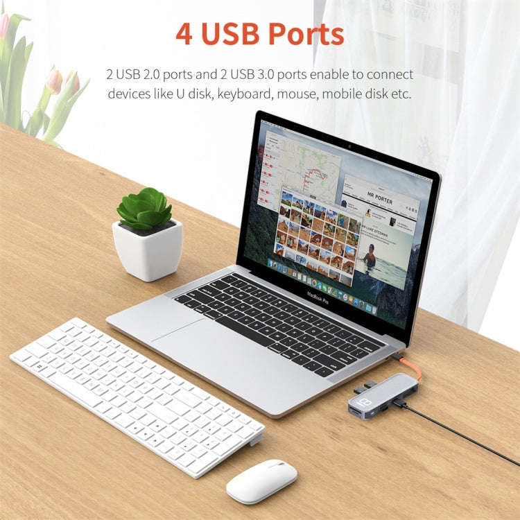 ROCK TR03 8 In 1 Type-C / USB-C to HDMI Multifunctional Extension HUB Adapter (Grey)