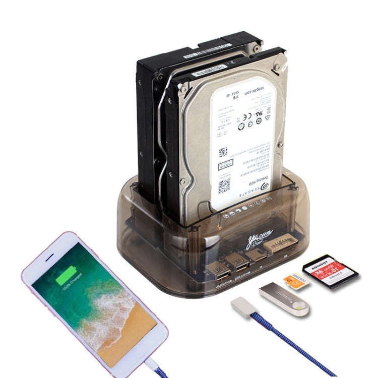 2.5 / 3.5 inch USB3.0 Dual SATA HDD Enclosure with HUB & OTB Function, The Maximum Support Capaci...