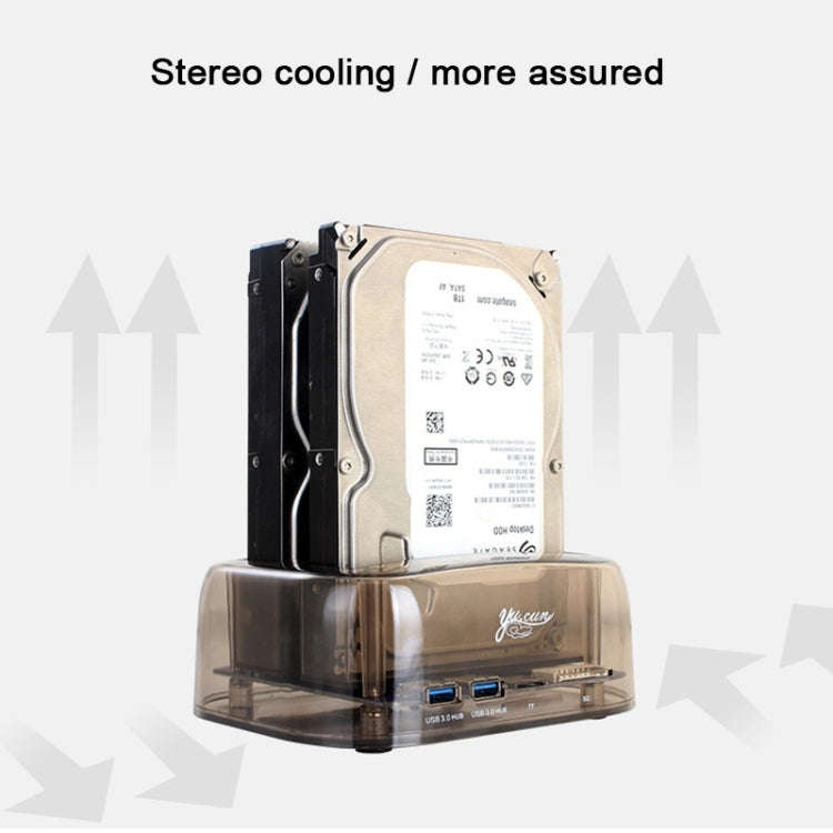 2.5 / 3.5 inch USB3.0 Dual SATA HDD Enclosure with HUB & OTB Function, The Maximum Support Capaci...