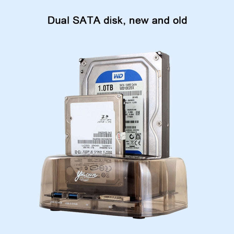 2.5 / 3.5 inch USB3.0 Dual SATA HDD Enclosure with HUB & OTB Function, The Maximum Support Capaci...