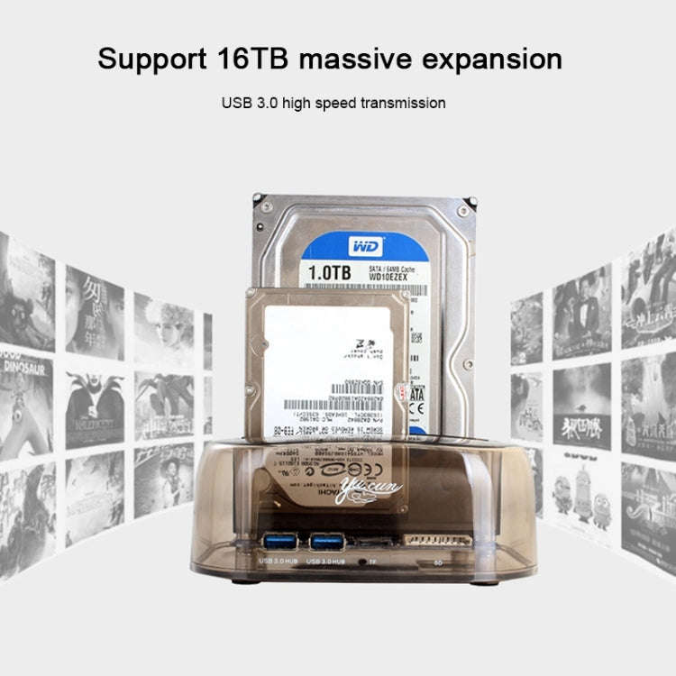 2.5 / 3.5 inch USB3.0 Dual SATA HDD Enclosure with HUB & OTB Function, The Maximum Support Capaci...