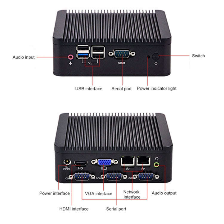 Fanless Mini Industrial Control PC with 4 USB Ports & RS-232 COM Port, 8GB RAM, Intel Celeron N29...