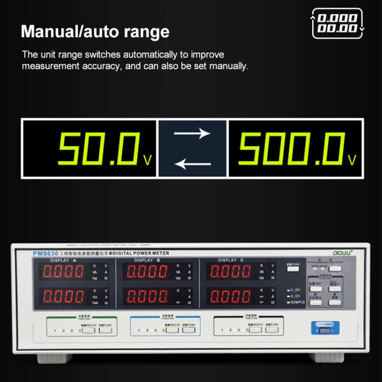 DCUU PM9830 500V 80A Three Phase Digital AC Voltage Current Power Factor & Power Meter (EU Plug)