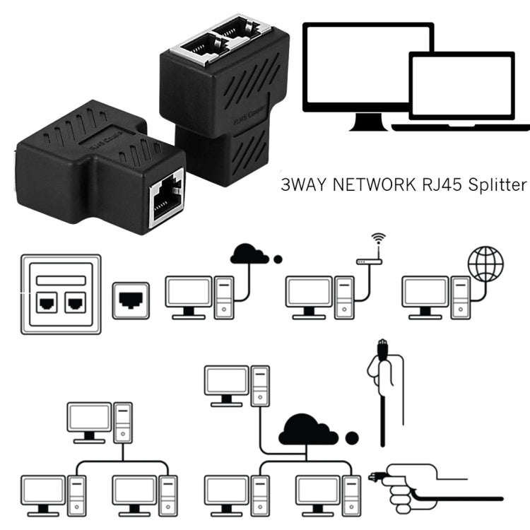 Crystal Network Straight Through Head-line Connector Terminal Female to Female Three Head RJ45 In...