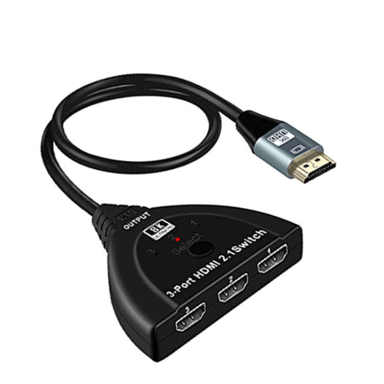 3 Port HDMI 8K Switcher Selector Box with Pigtail Cable (Black)
