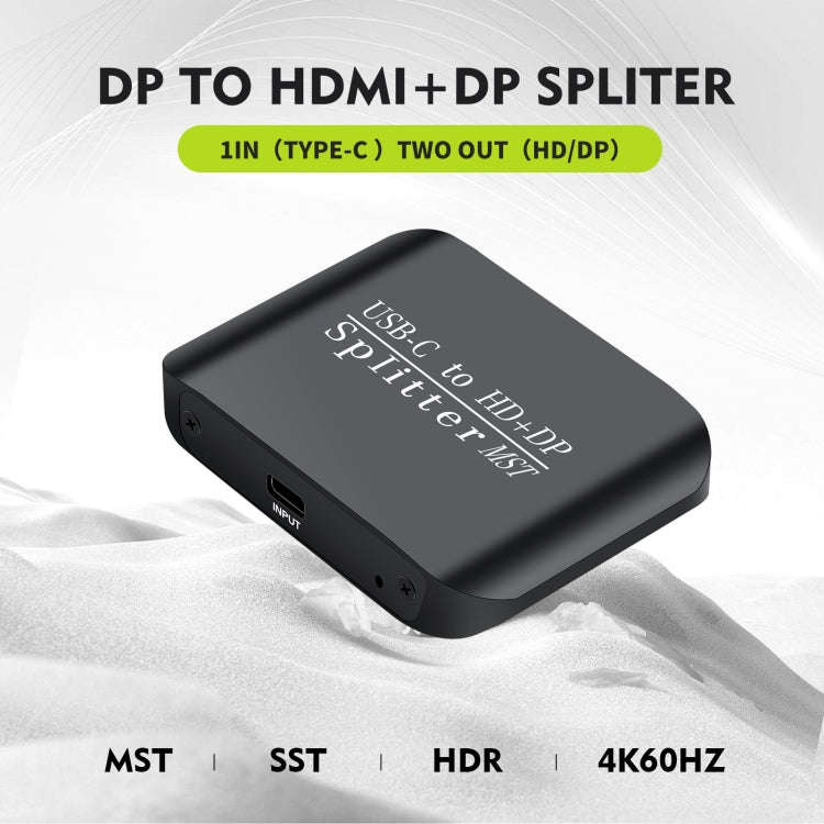 NK-E60 Type-C / USB-C To HDMI, DP DisplayPort Splitter MST / SST Monitor Switcher (Black)